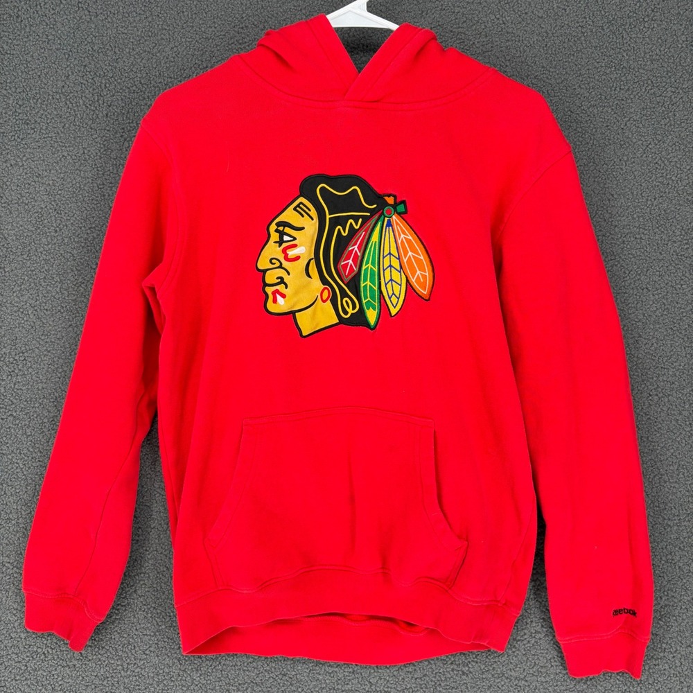 Reebok Chicago Blackhawks Kids XL 18 Red Face Off Collection Hoodie Sweatshirt
